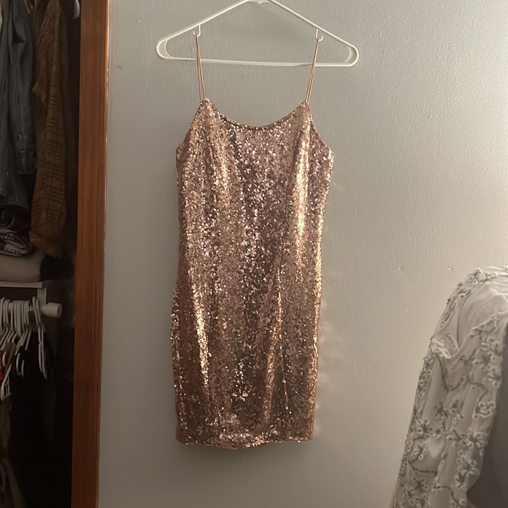 Lulus Bring It Rose Gold Sequin Bodycon Mini Dress